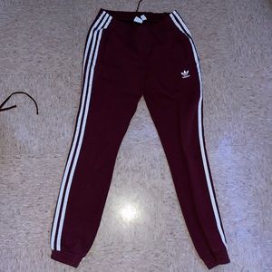 Burgundy adidas sweat pants